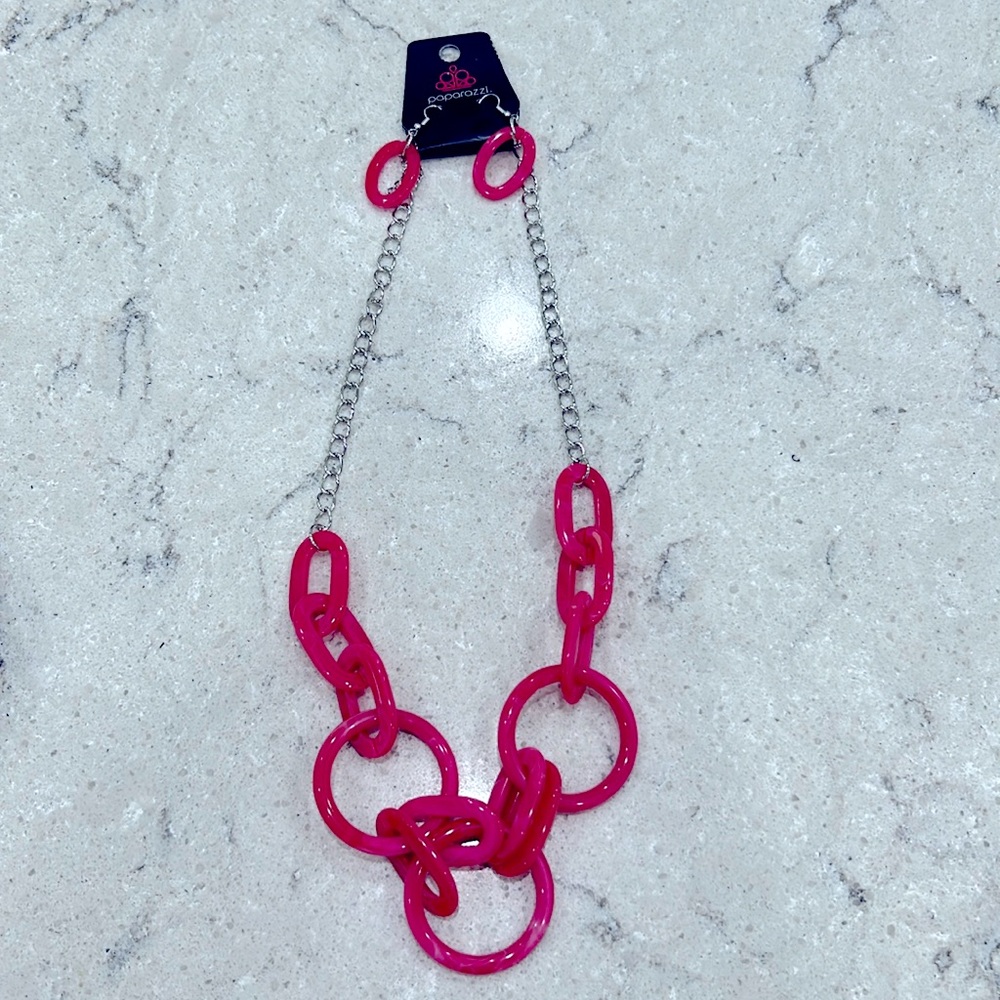 Pink Necklace and Earrings